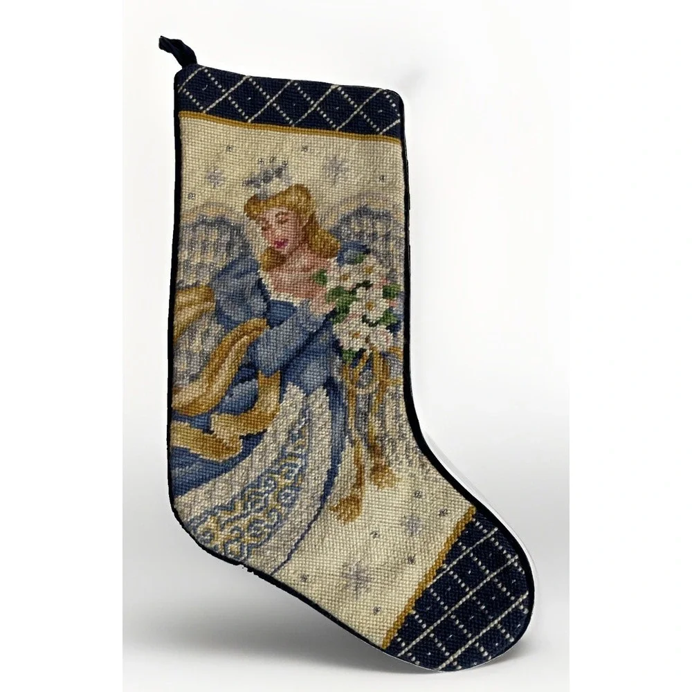 Vintage Christmas Tapestry Angel Stockings Lined Inside Velvet Backing (2)